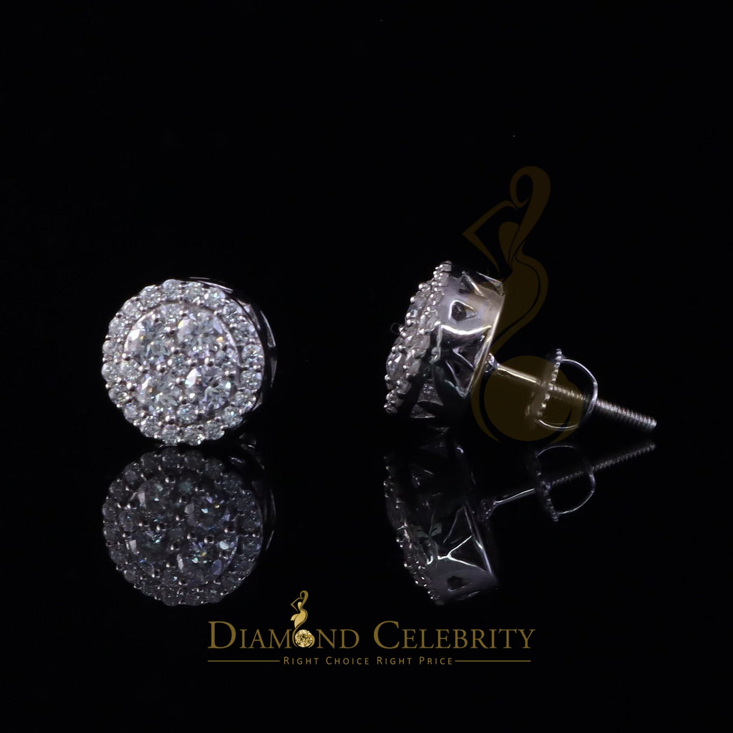 Diamondcelebritees New Women's/Men's 925 Silver White 1.00ct VVS 'D' Moissanite Round Stud Earrings