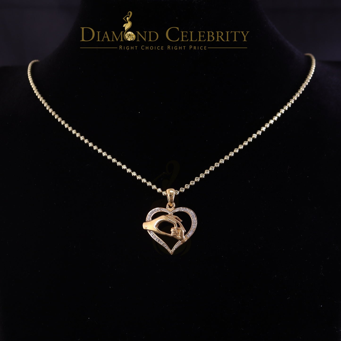 DiamondCelebritees Real 0.10ct Diamond Sterling Silver Heart In MOM'S CARE Necklace Yellow Pendant
