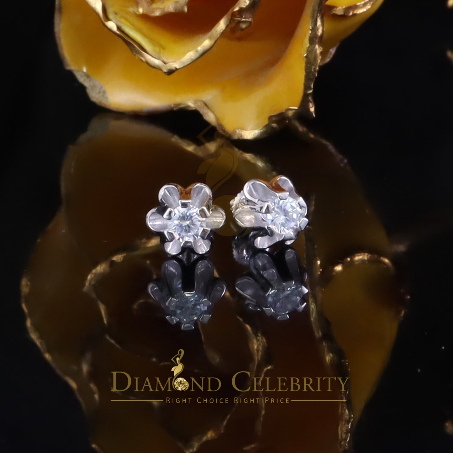 Diamondcelebritees 0.50ct VVS 'D' Moissanite 925 Silver White Buttercup Stud Earrings for Men&Women