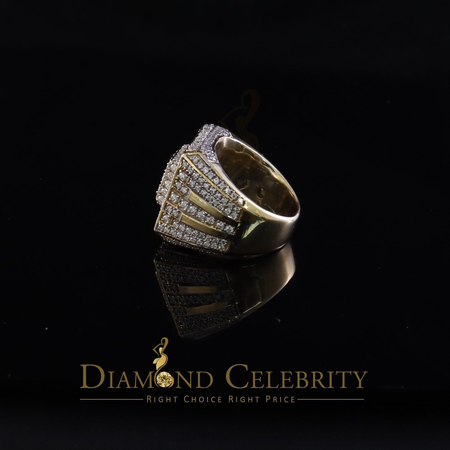 DiamondCelebritees Men's 925 Silver Yellow 4.00ct VVS 'D' Moissanite Square Rings Size 10