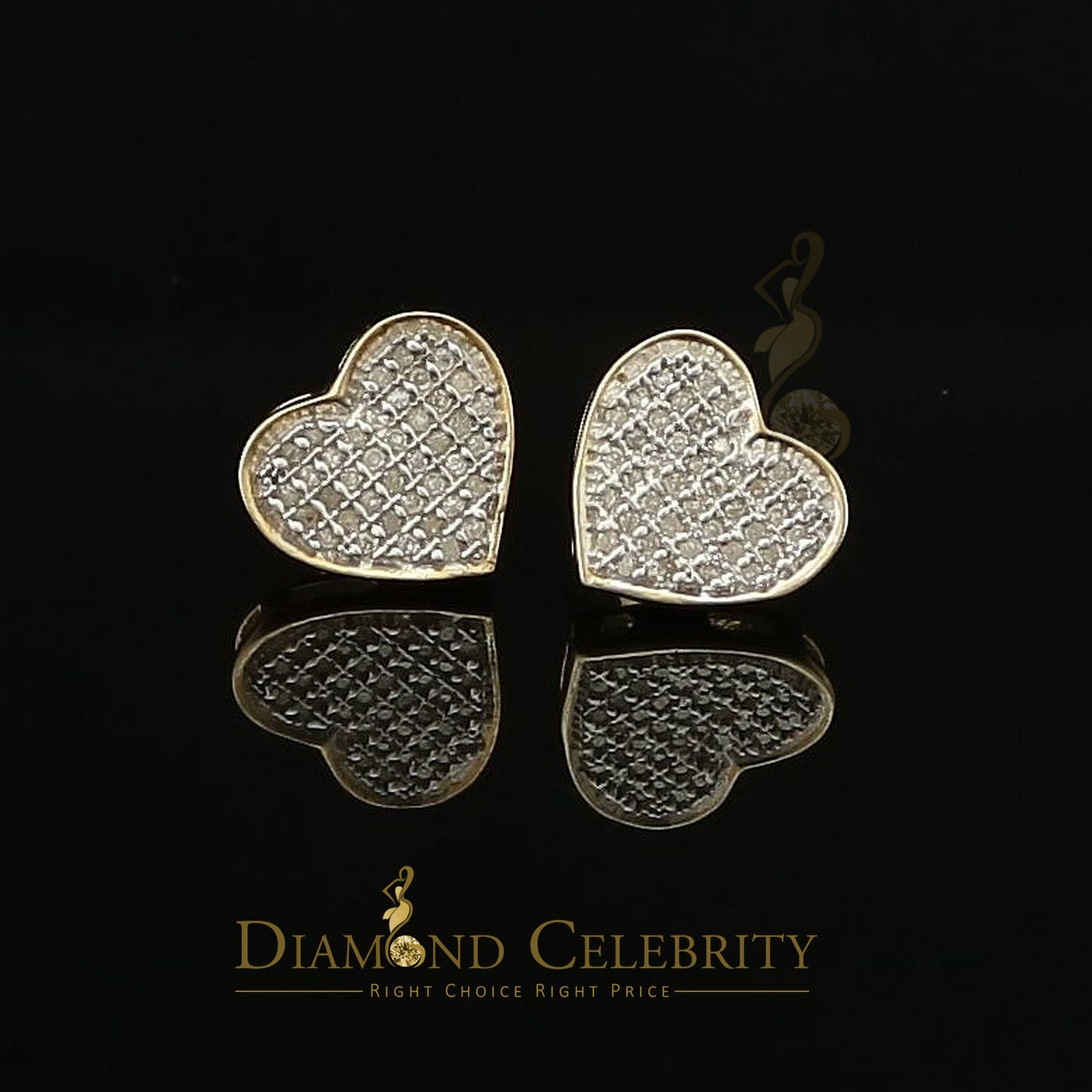DiamondCelebritees Heart 925 Yellow Silver Aretes Para Hombre 0.25ct Diamond Women's /Men's Earring