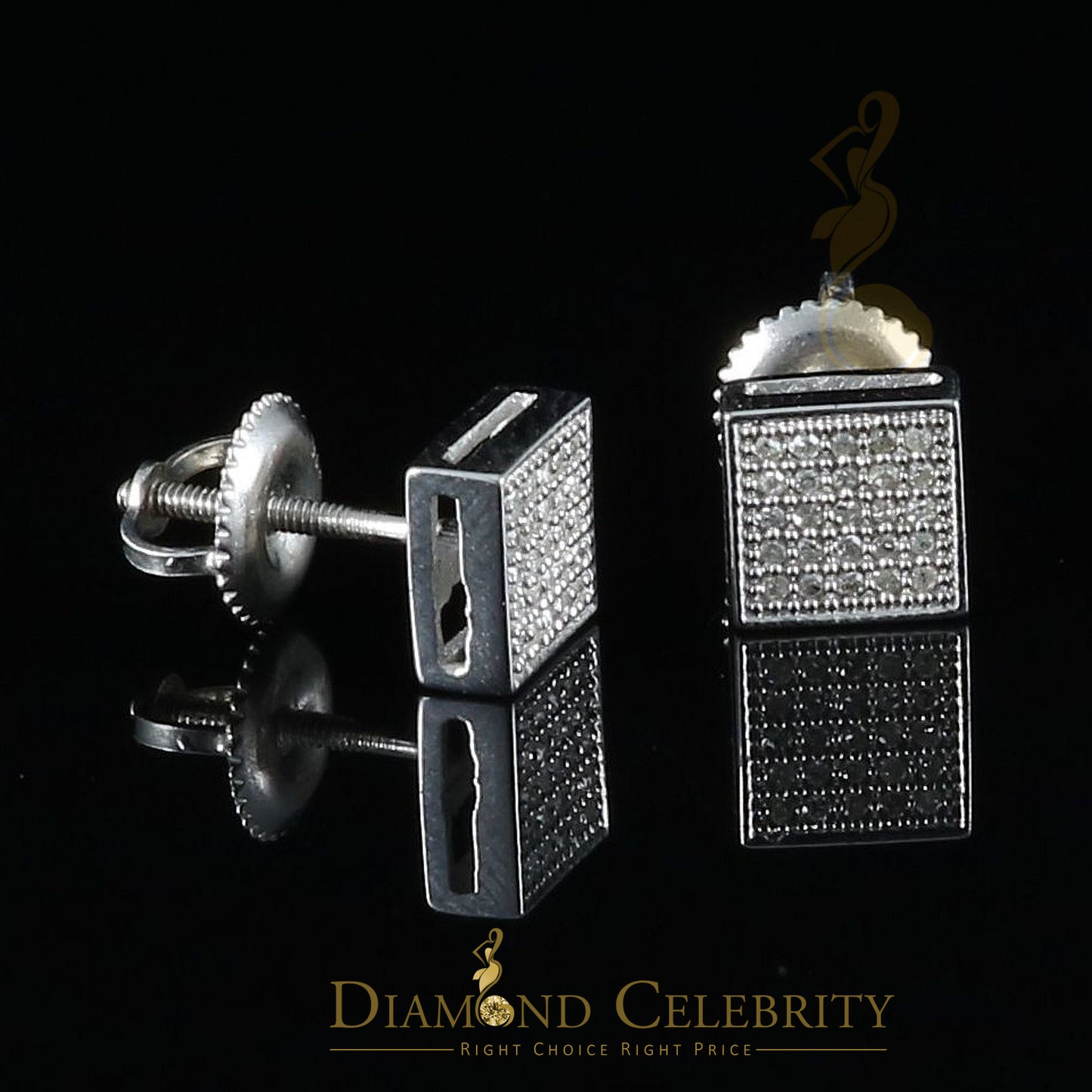 DiamondCelebritees 925 White Sterling Silver 0.15ct Diamond For Women's & Men's Square Earrings