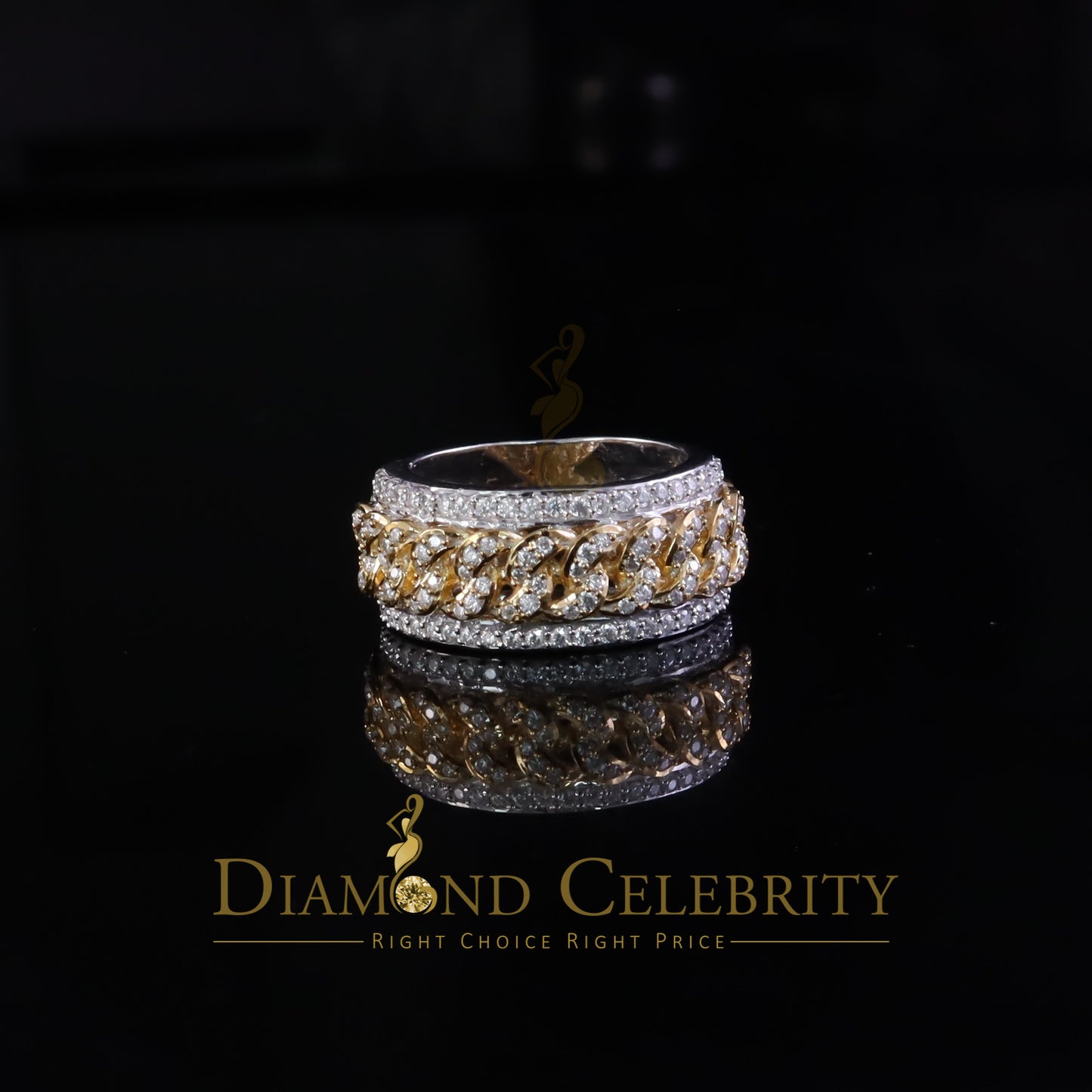 DiamondCelebritees 1.50ct Cuban Band 925 Silver For Men's & Women's Moissanite White Ring Size 8