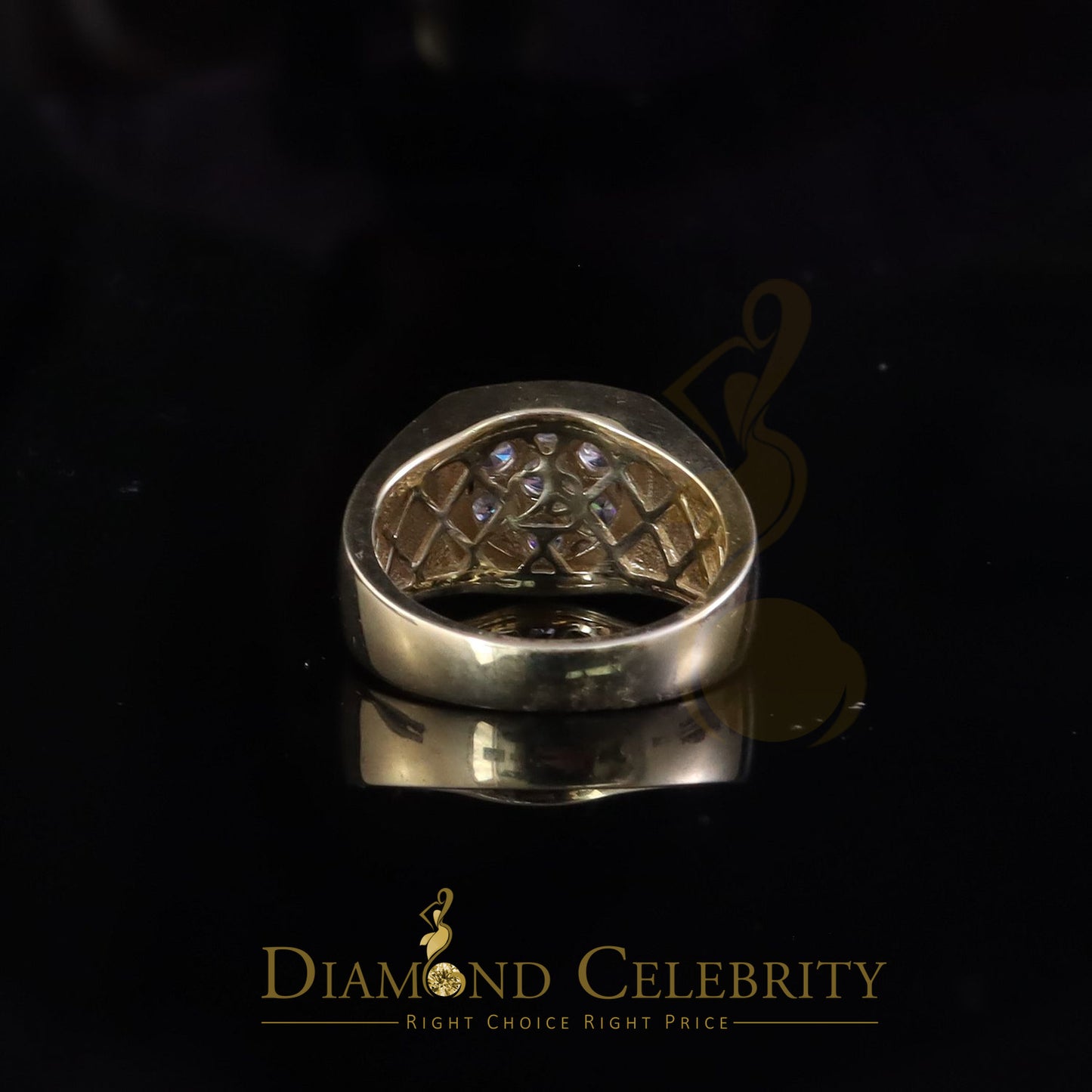 DiamondCelebritees Men's 925 Sterling Yellow Silver Floral 2.30ct Cubic Zirconia Ring Size 9.5