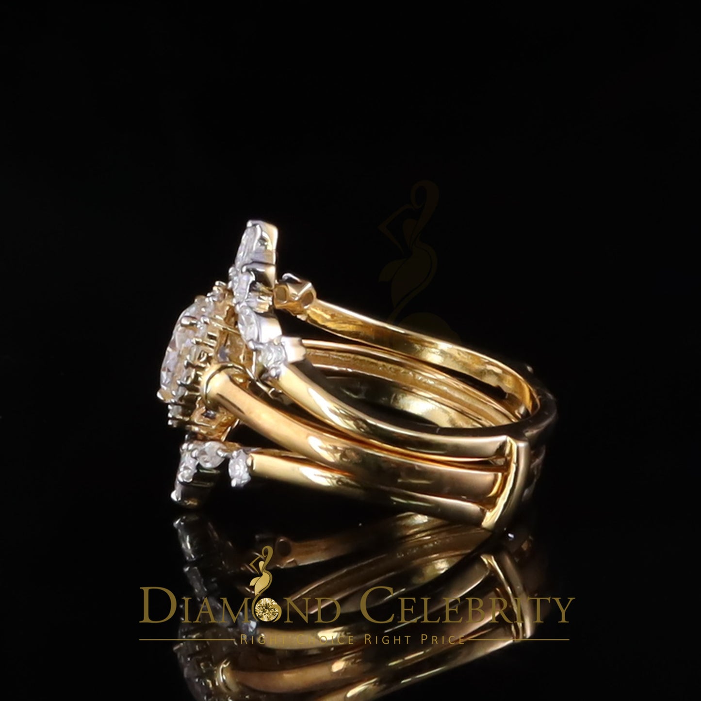 DiamondCelebritees 1.66ct Moissanite Solitaire Enhancer 925 Silver Yellow Guard WrapInsert Ring Sz7