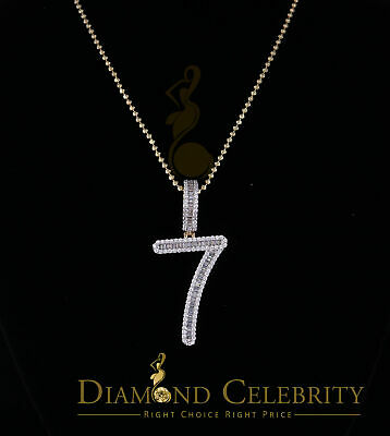 DiamondCelebritees Yellow Sterling Silver Baguette Numeric Number '7' Pendant 3.66ct Cubic Zirconia