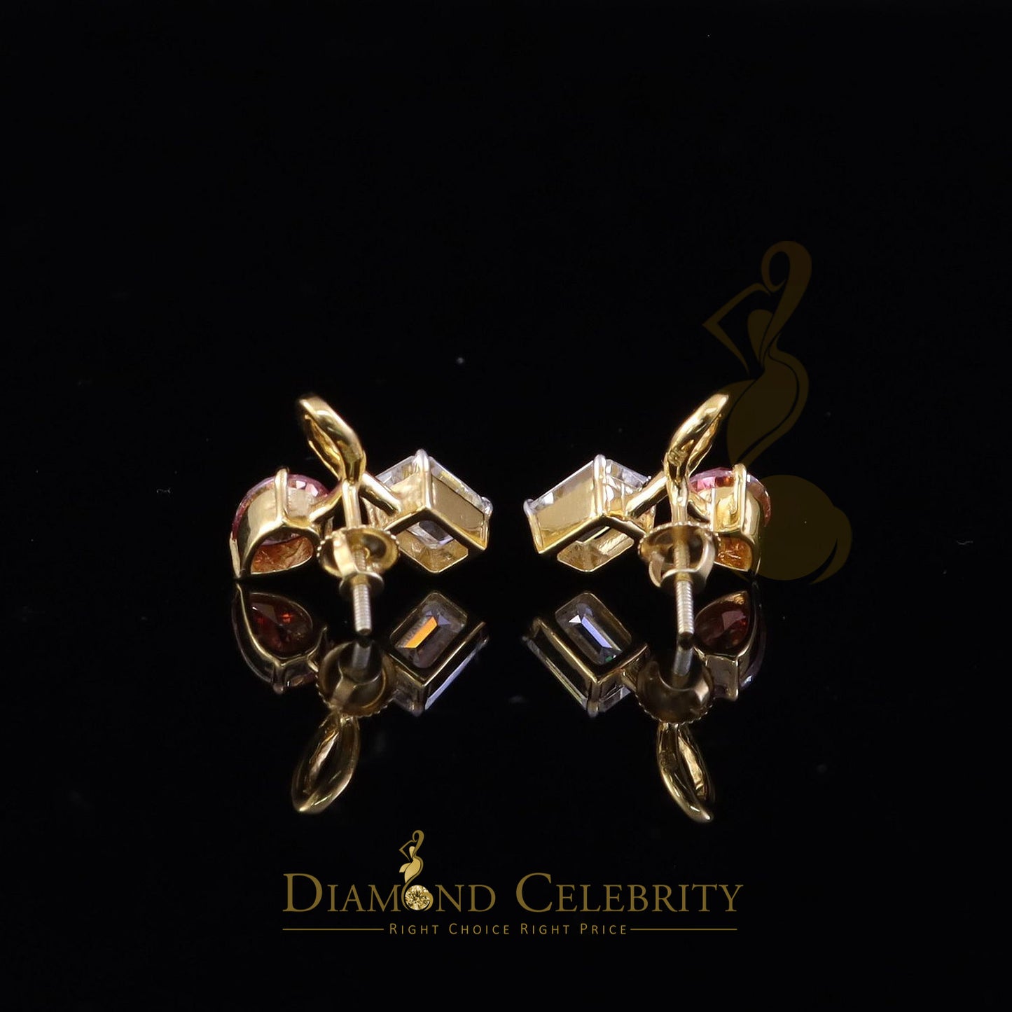DiamondCelebritees Women's 925 Silver Yellow 3.50ct VVS D Pink Moissanite Toi et Moi Stud Earrings