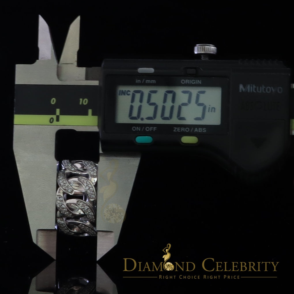 DiamondCelebritees 0.85ct Cubic Zirconia Stone White 925 Sterling Silver Cuban Men's Ring Size 10
