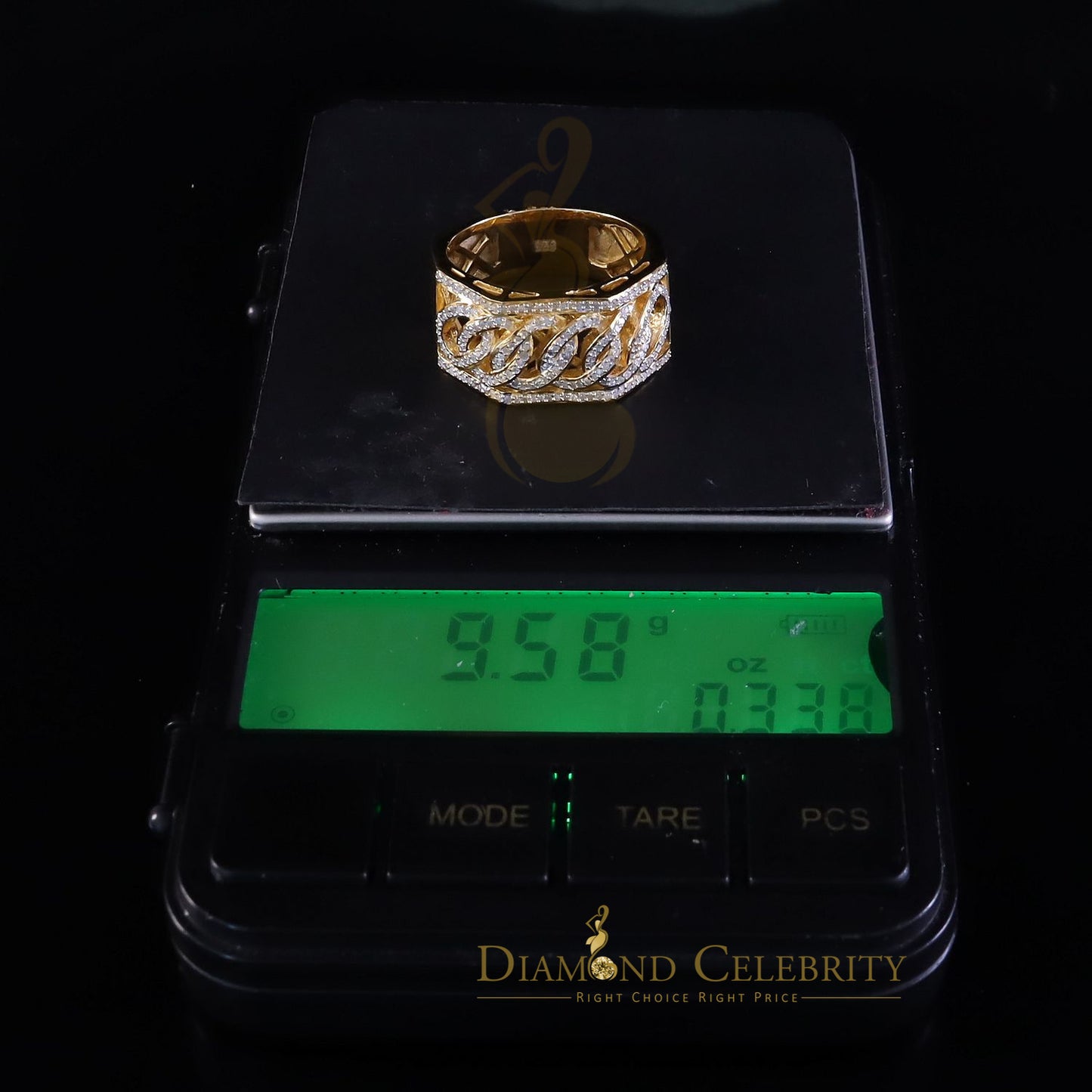 Stylish Cuban Yellow Silver Micro Real Diamond 0.50 CT 925 Men's Band Ring Sz 10