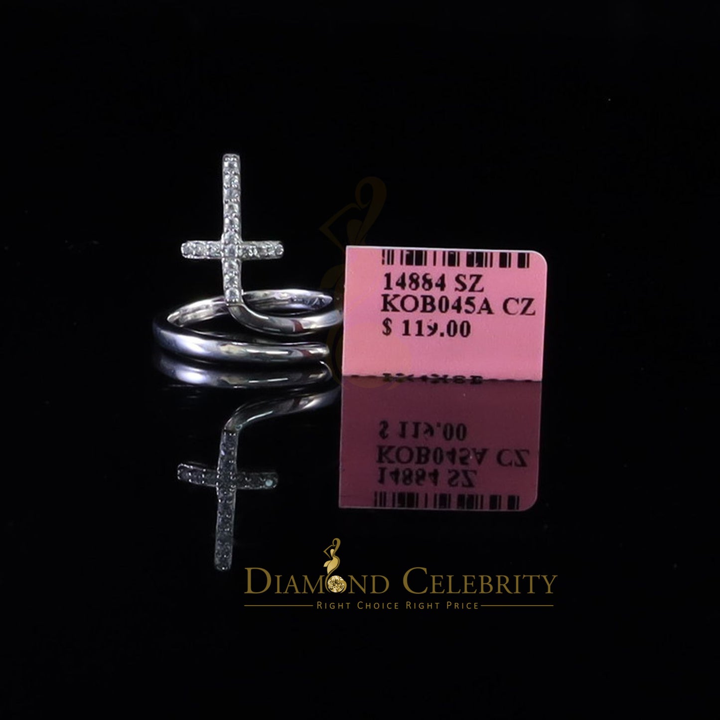 DiamondCelebritees 925 Sterling White Silver 0.15ct Cubic Zirconia Corss Womens Sets Ring Size 5.5