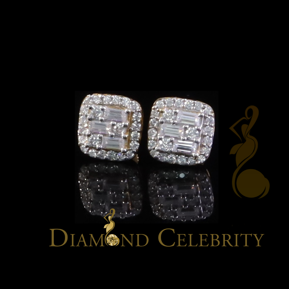 DiamondCelebritees 925 Stud Earrings Yellow Silver 0.75ct VVS 'D' Baguette Moissanite Men's/Women's