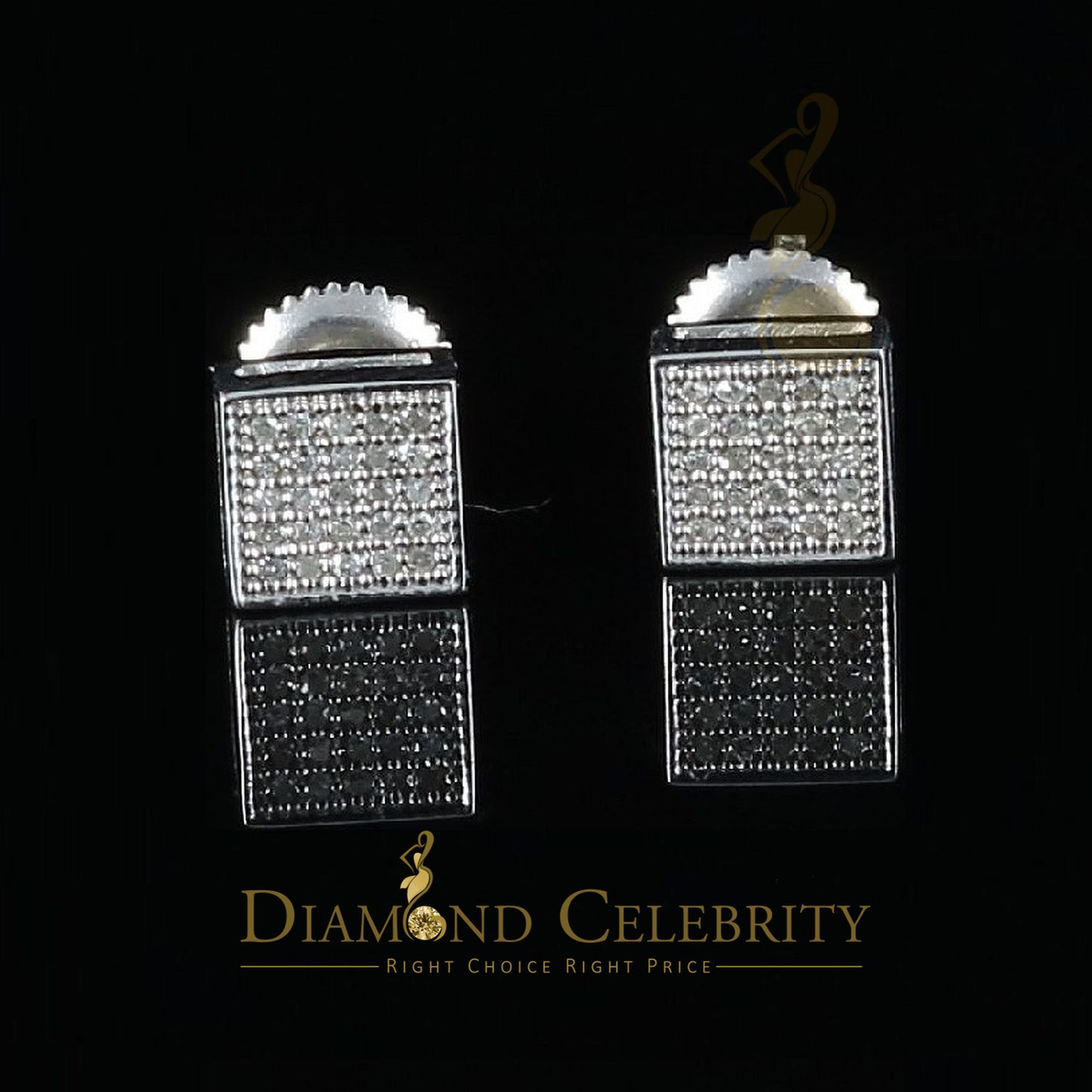 DiamondCelebritees 925 White Sterling Silver 0.15ct Diamond For Women's & Men's Square Earrings