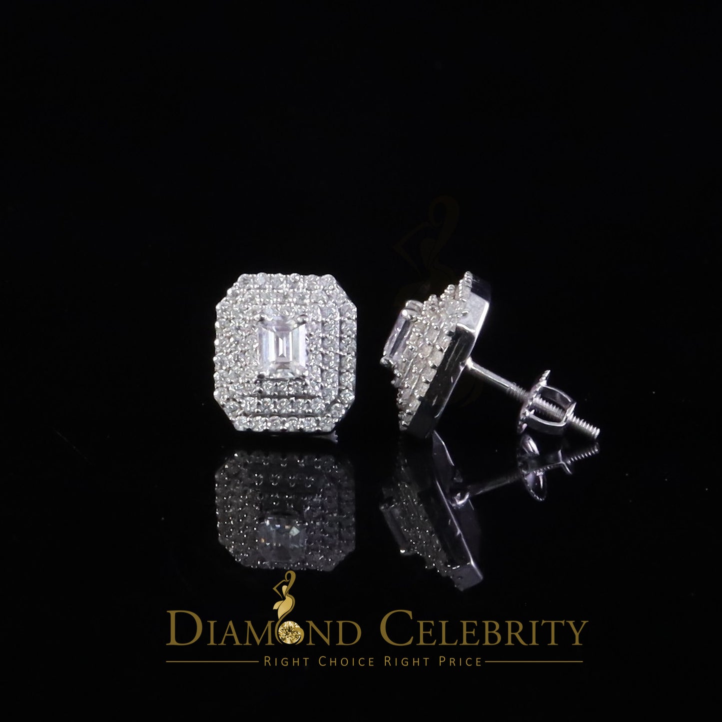 Diamondcelebritees Unisex 1.10ct VVS 'D' Emerald Cut Moissanite 925 Silver White Octagonal Earrings