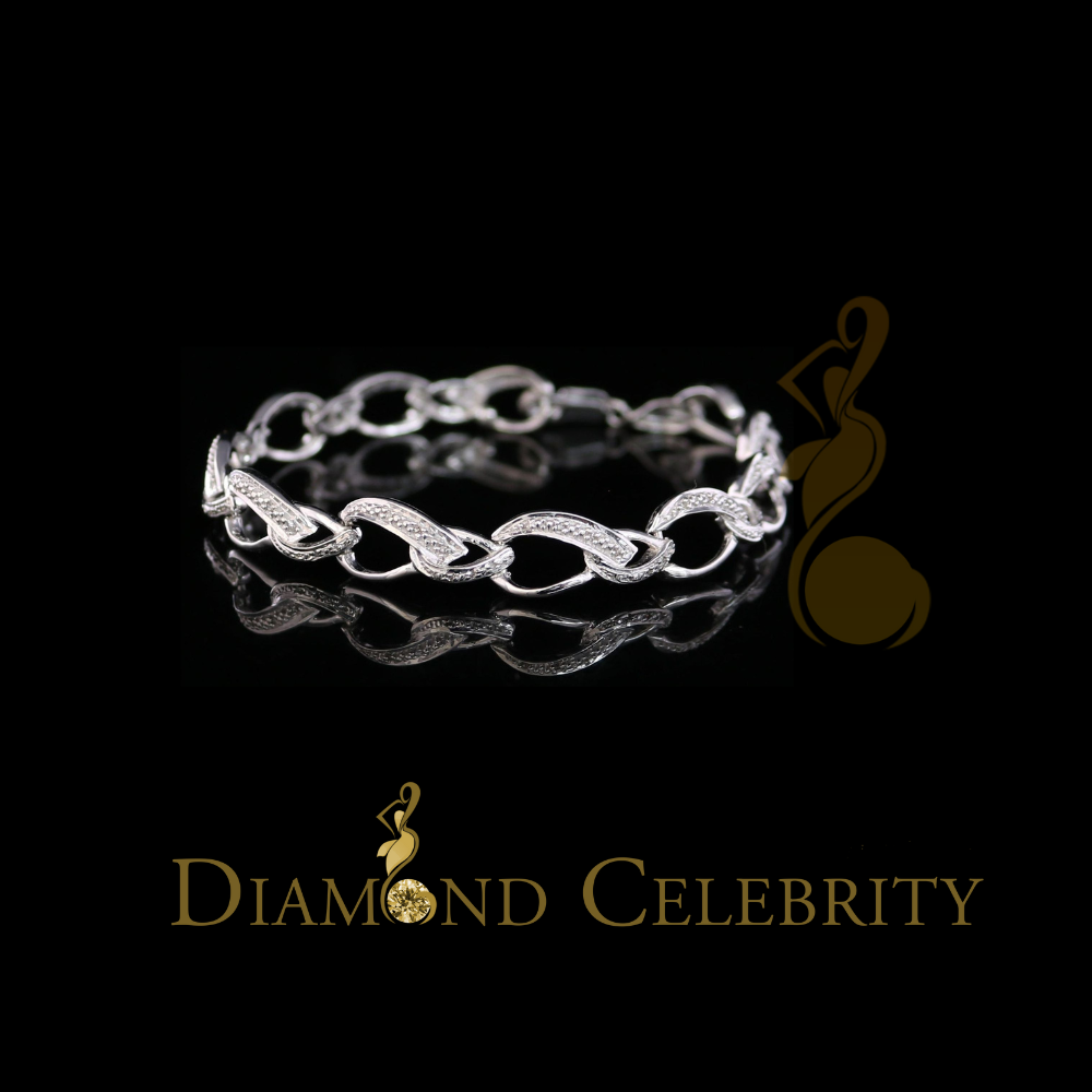 Diamondcelebritees 925 Sterling Silver White 0.20CT Real Diamonds Fancy Style Bracelet Size 7''