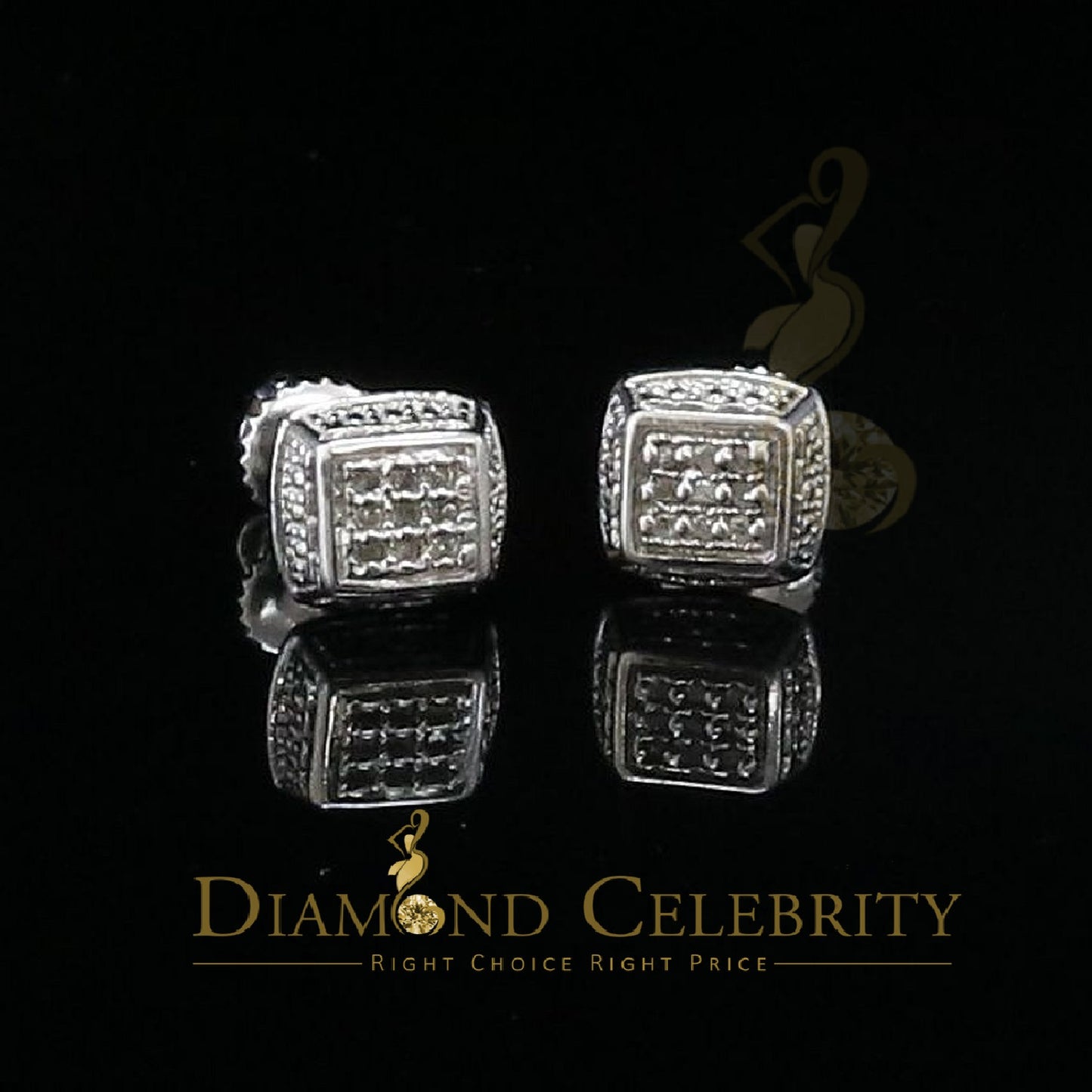 DiamondCelebritees 0.05ct Diamond Square Earrings For Women White 925 Sterling Silver Stud For Men