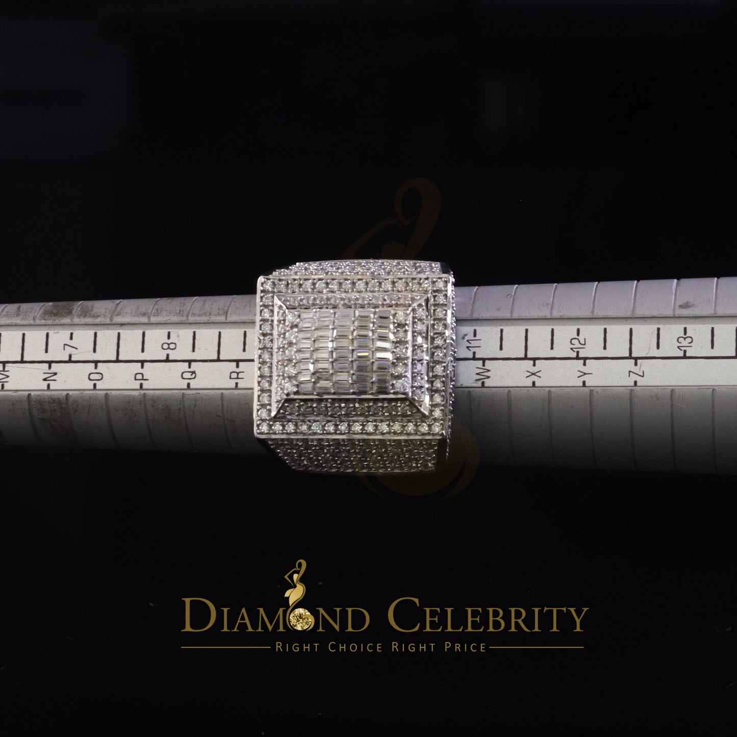DiamondCelebritees Men's for 925 White Silver 4.00ct VVS 'D' Moissanite 3D Square Rings Size 10