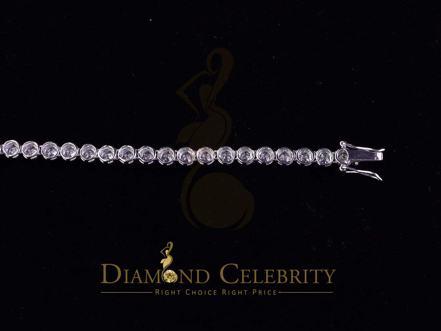 Diamondcelebritees 9ct Moissanite White 925 Silver Round Single Tennis Bracelete 6mm Thick 8" Long