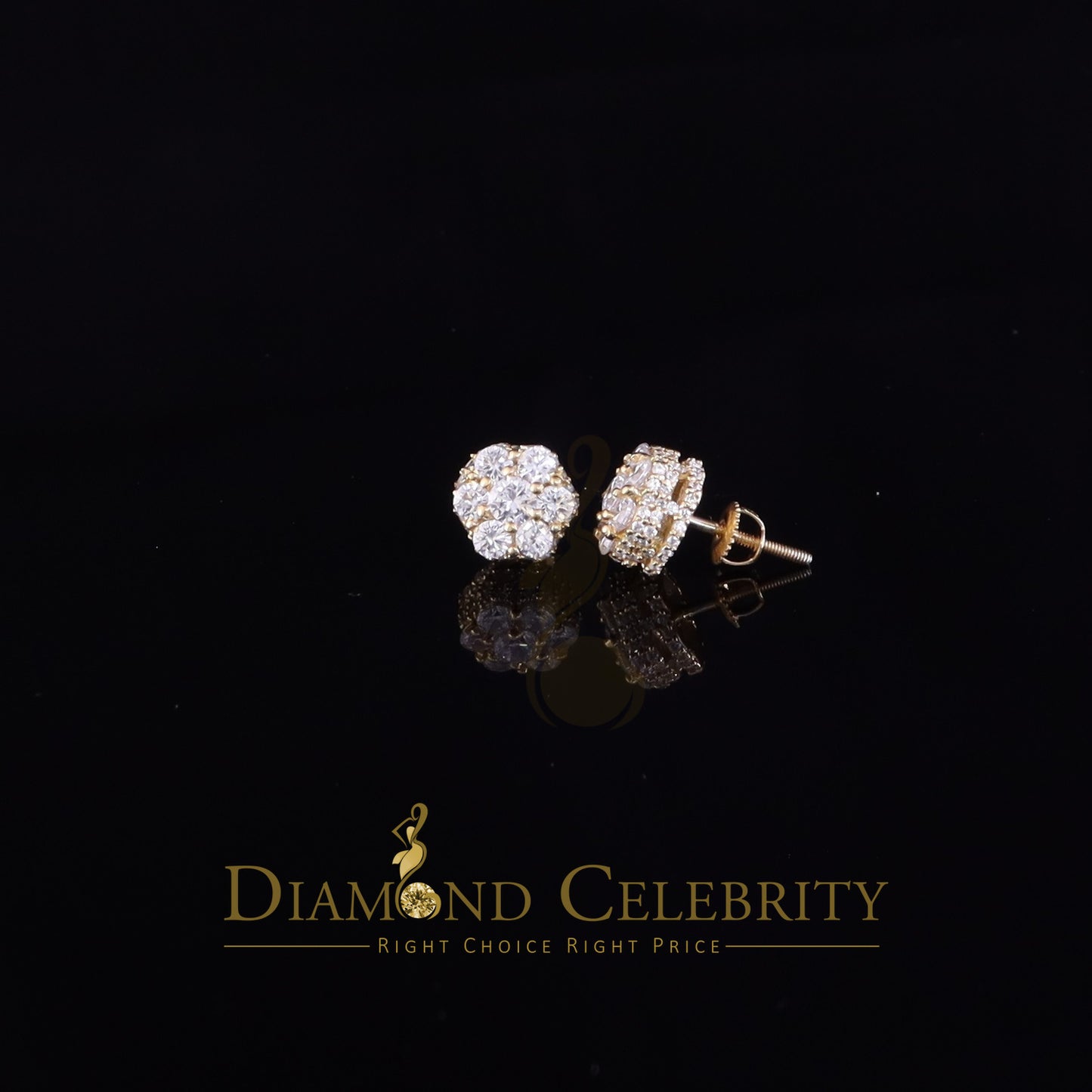 King of Bling's 1.50ct Cubic Zirconia Sterling Yellow Silver For Men's / Women's Round Earring