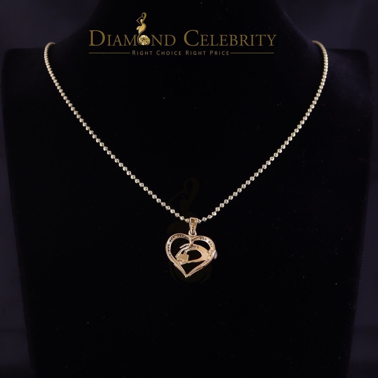 DiamondCelebritees Real 0.10ct Diamond Sterling Silver Heart In MOM'S CARE Necklace Yellow Pendant