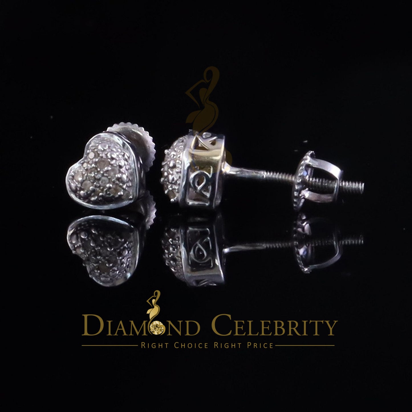 DiamondCelebritees 0.05cts Silver Diamond 925 Sterling White Heart Shape Stud Earrings For Women's