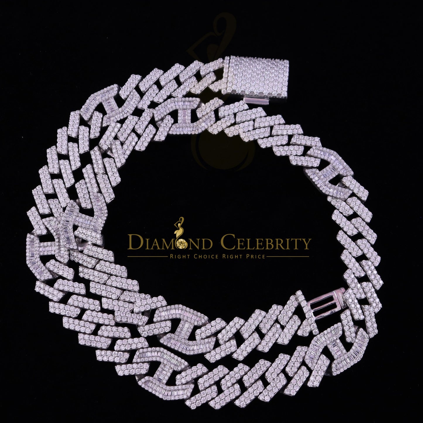 DiamondCelebritees 925 Silver 35ct Moissanite White Men's Cuban Necklace SZ 20inch & 14mm Width