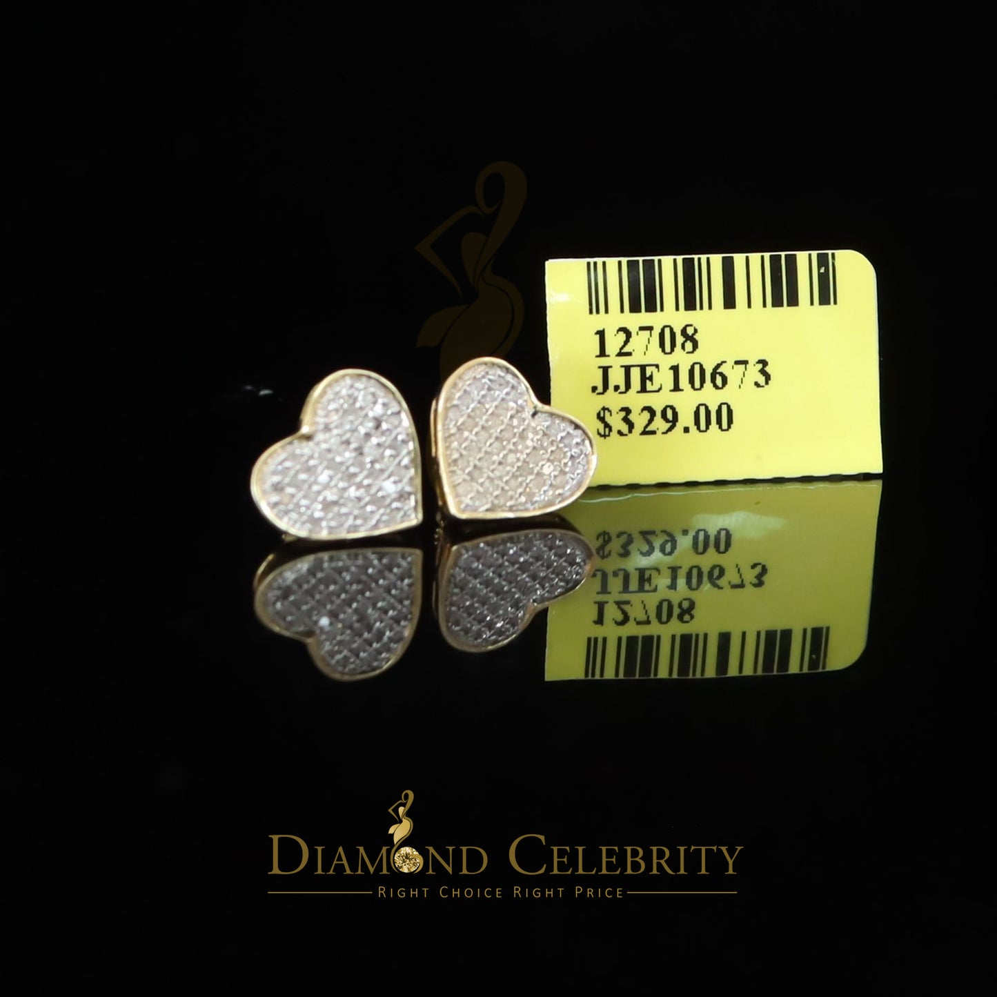 DiamondCelebritees Heart 925 Yellow Silver Aretes Para Hombre 0.25ct Diamond Women's /Men's Earring