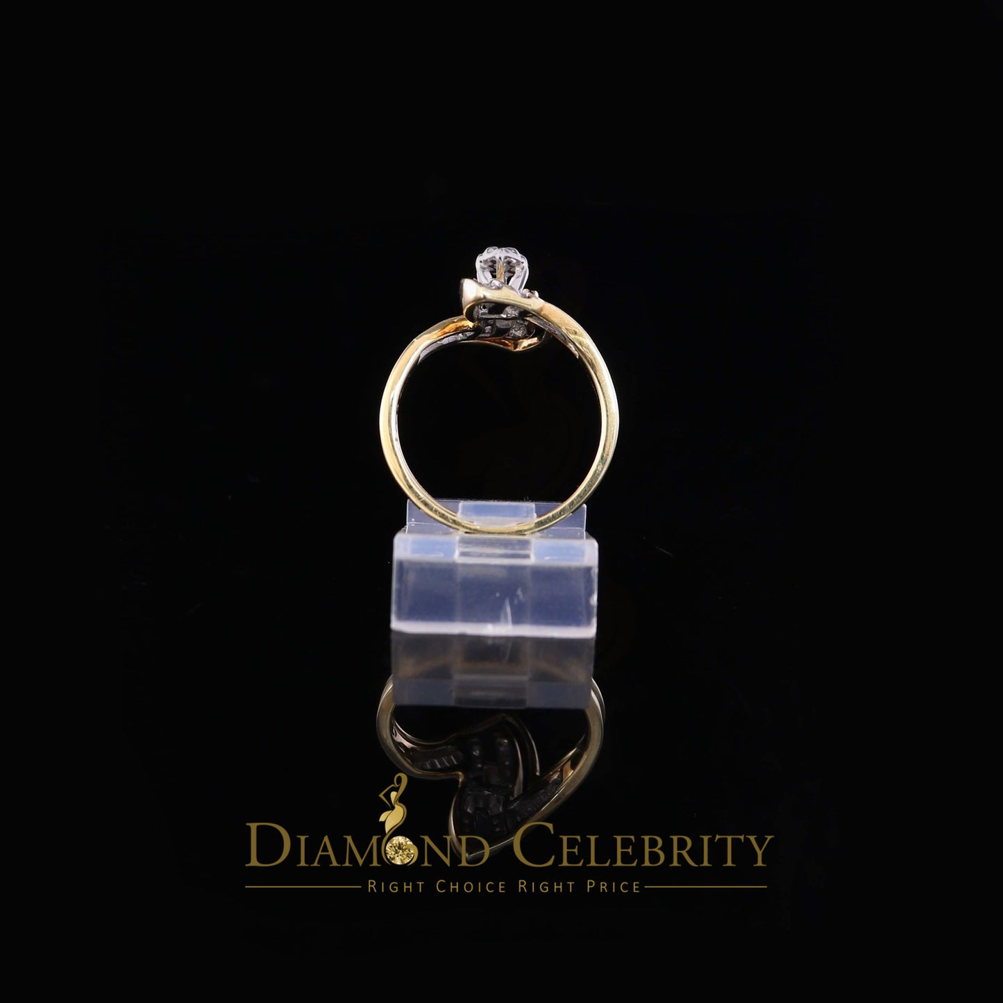 DiamondCelebritees Real 14 kt Yellow Gold with 0.25CT Real Diamond BUGGET 'Z' Shape Ring Size 6.5