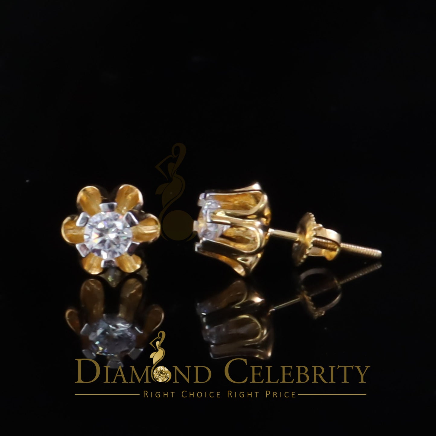 DiamondCelebritees 0.50ct VVS 'D' Moissanite 925 Silver Yellow Buttercup Stud Earrings for Men&Women