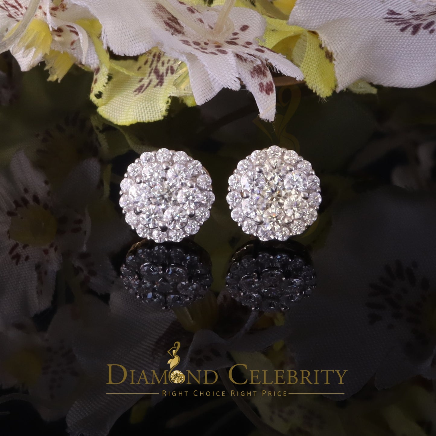 DiamondCelebritees Men's/Womens 925 Silver Yellow 1.66ct VVS 'D' Moissanite Round Stud Earrings