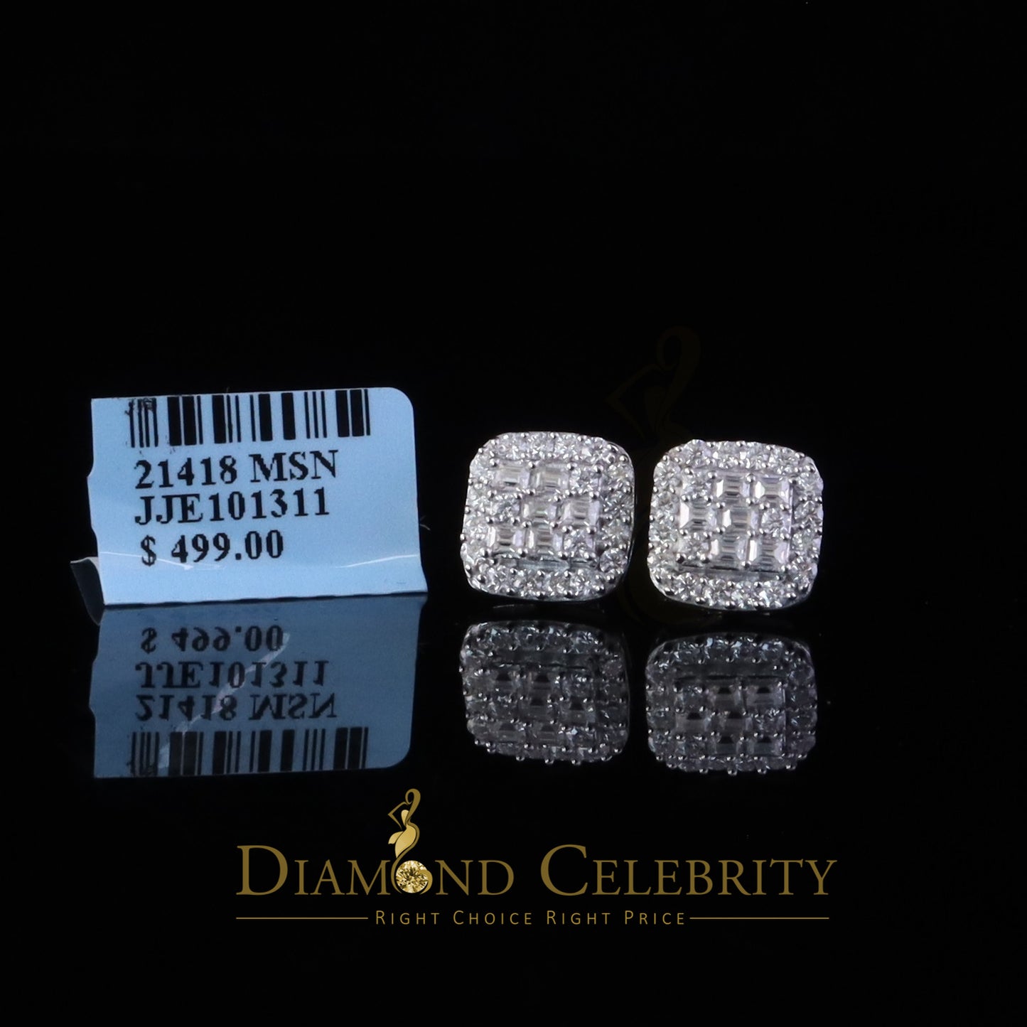 Diamondcelebritees 925 White Silver 1.50ct VVS 'D' Baguette Moissanite Men's/Women's Stud Earrings