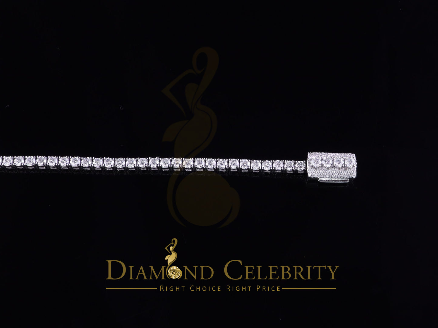 Diamondcelebritees Men's 12ct Moissanite Round 925 Silver White Tennis Bracelet 3mm Thick 8" Long