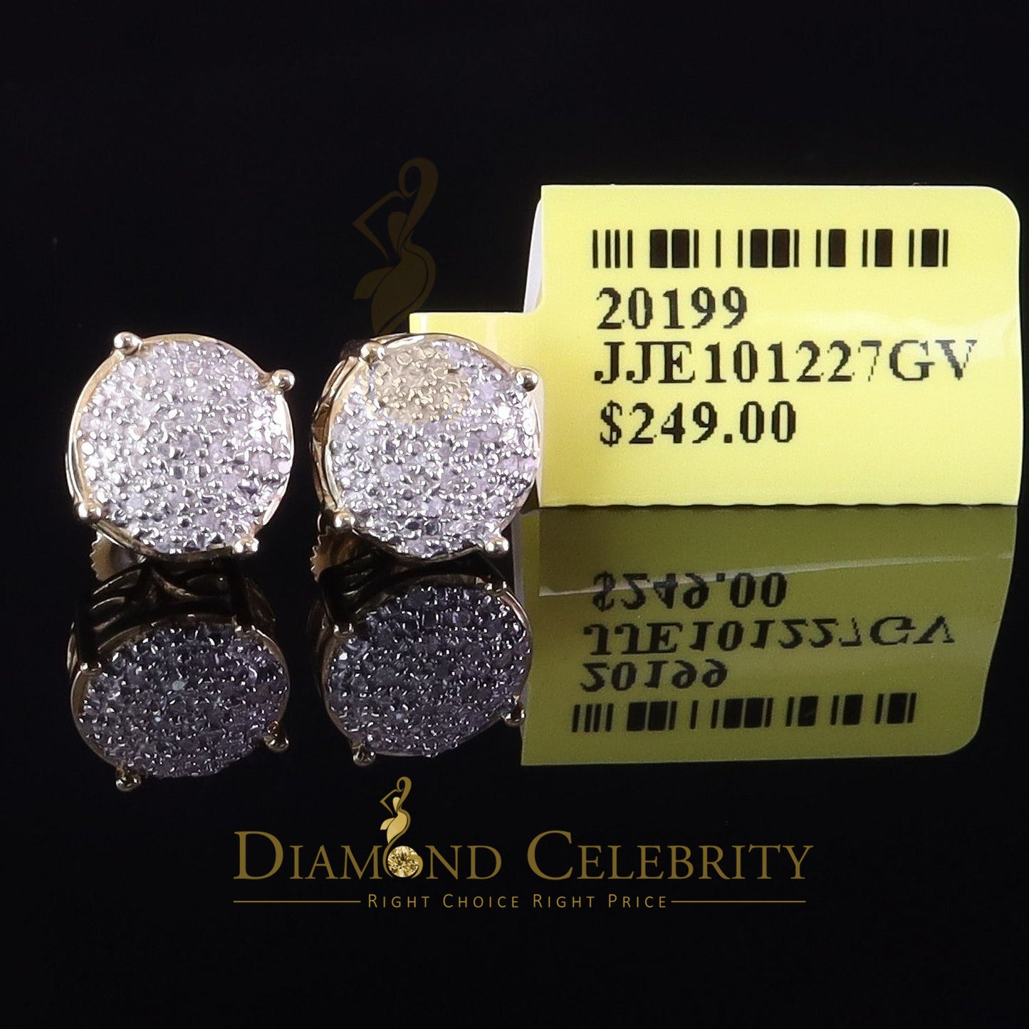 DiamondCelebritees 0.10ct Diamond 925 Yellow Silver for Men's & Womens Stud Round Earring