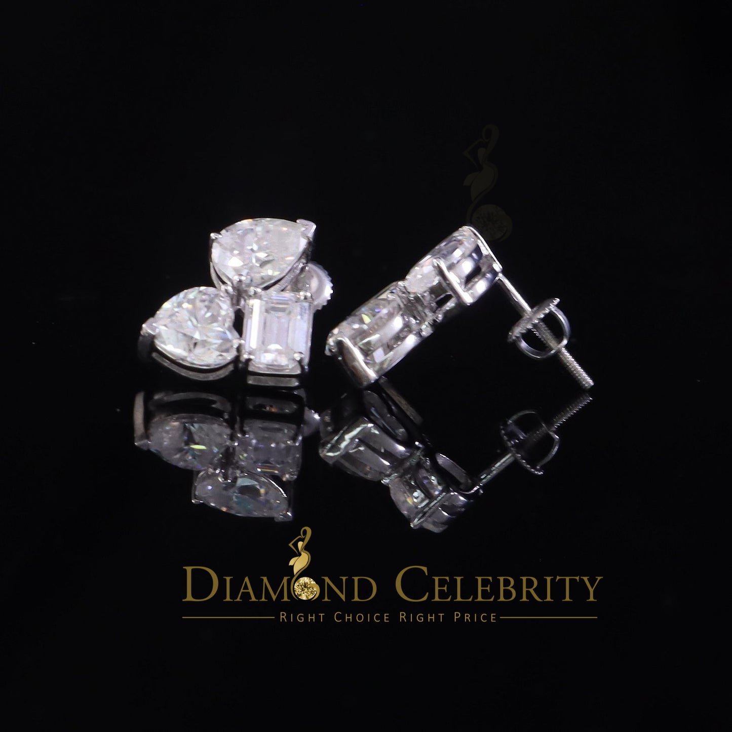 Diamondcelebritees 5.00 CT VVS 'D' Moissanite Women's Tri 925 Silver White Toi et Moi Stud Earrings
