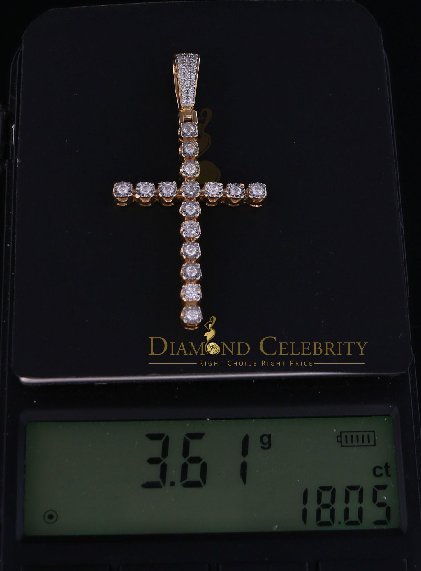 DiamondCelebritees Real 0.66ct Diamond Sterling Silver CROSS Charm FAshion Necklace Yellow Pendant