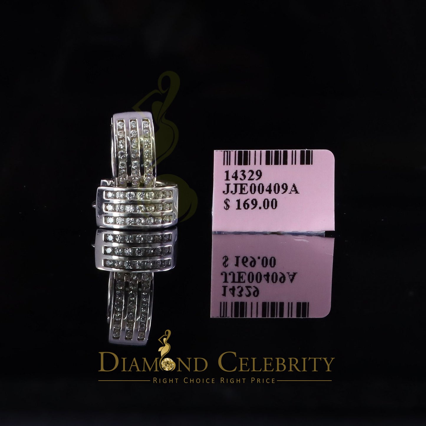 DiamondCelebritees Mens hip hop white Gold 925 Sterling Silver Iced 3 row Huggie Hoop earrings