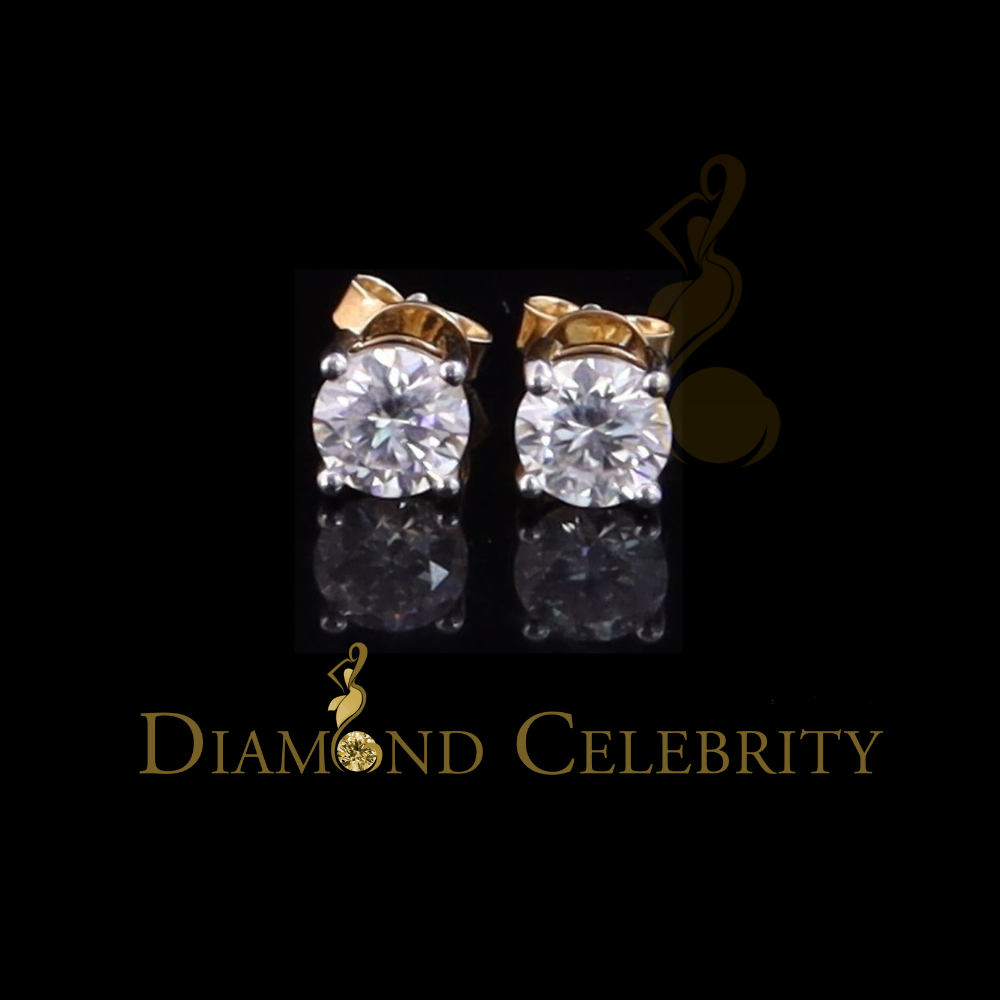 DiamondCelebritees 2.00ct VVS 'D' Moissanite Men's/Womens 925 Silver Yellow Round Stud Earrings