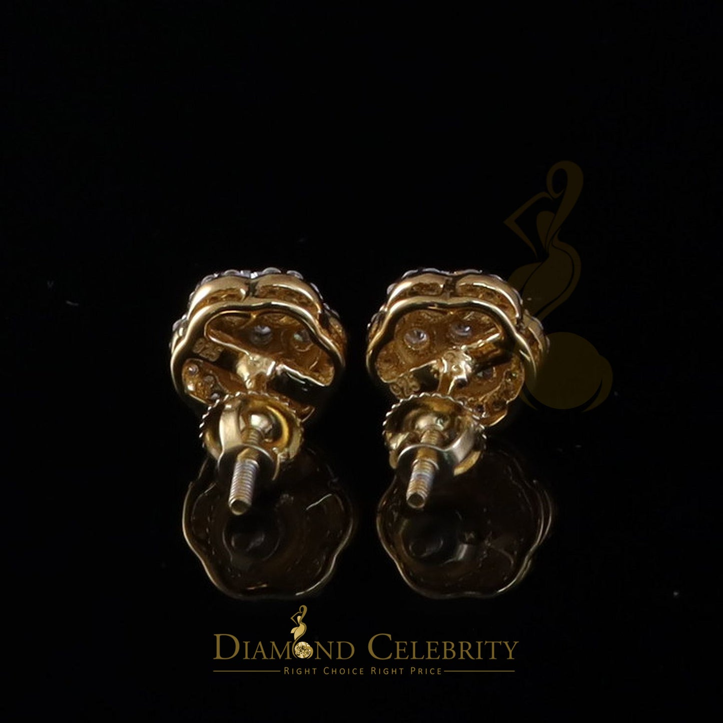 DiamondCelebritees 0.50ct VVS D Moissanite Floral Stud Earrings 925 Silver Yellow for men & Women