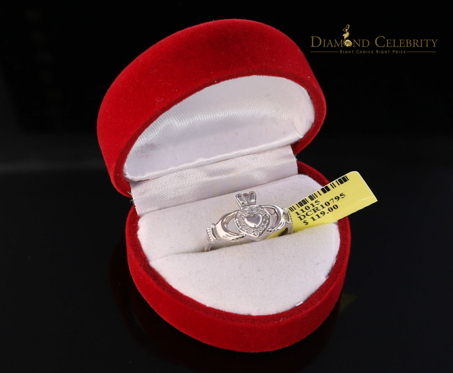 DiamondCelebritees 0.03 CT Real Diamond Womens 925 Sterling Silver White Heart Shape Ring Size 7