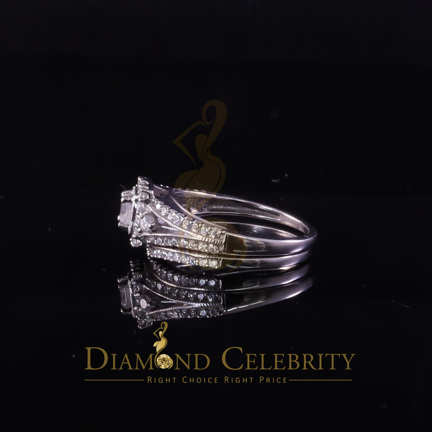 DiamondCelebritees 1.75ct Cubic Zirconia White Sterling Silver Men's/ Women 2PC Bridal Rings Size 7