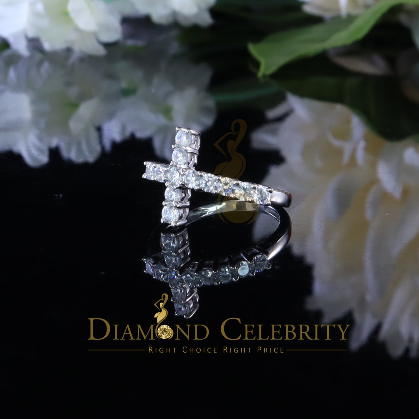 DiamondCelebritees 1.50ct Cubic Zirconia 925 Sterling White Silver Cross Womens Fashion Ring Size 8