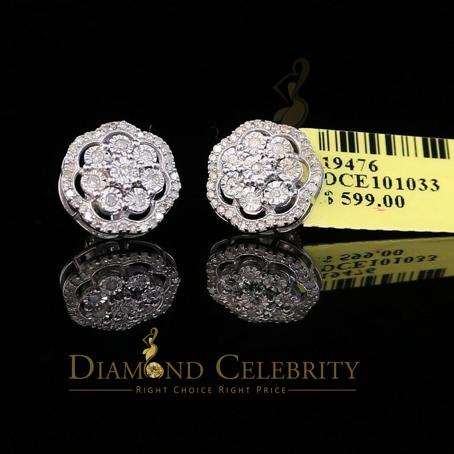DiamondCelebritees 0.40ct Diamond 925 Sterling Silver White Floral Earrings For Men's / Women's