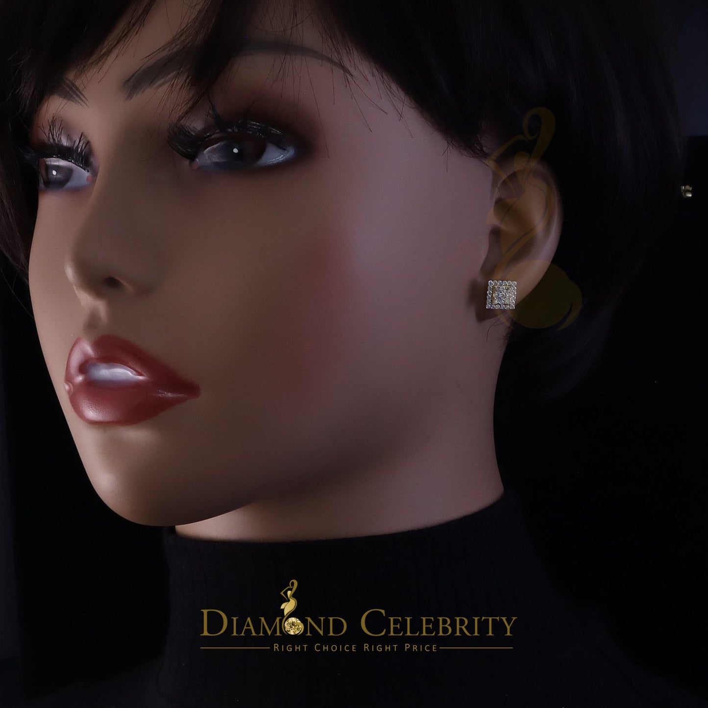 DiamondCelebritees New Women's/Men's 925 Silver Yellow 0.75ct VVS D Moissanite Square Stud Earrings