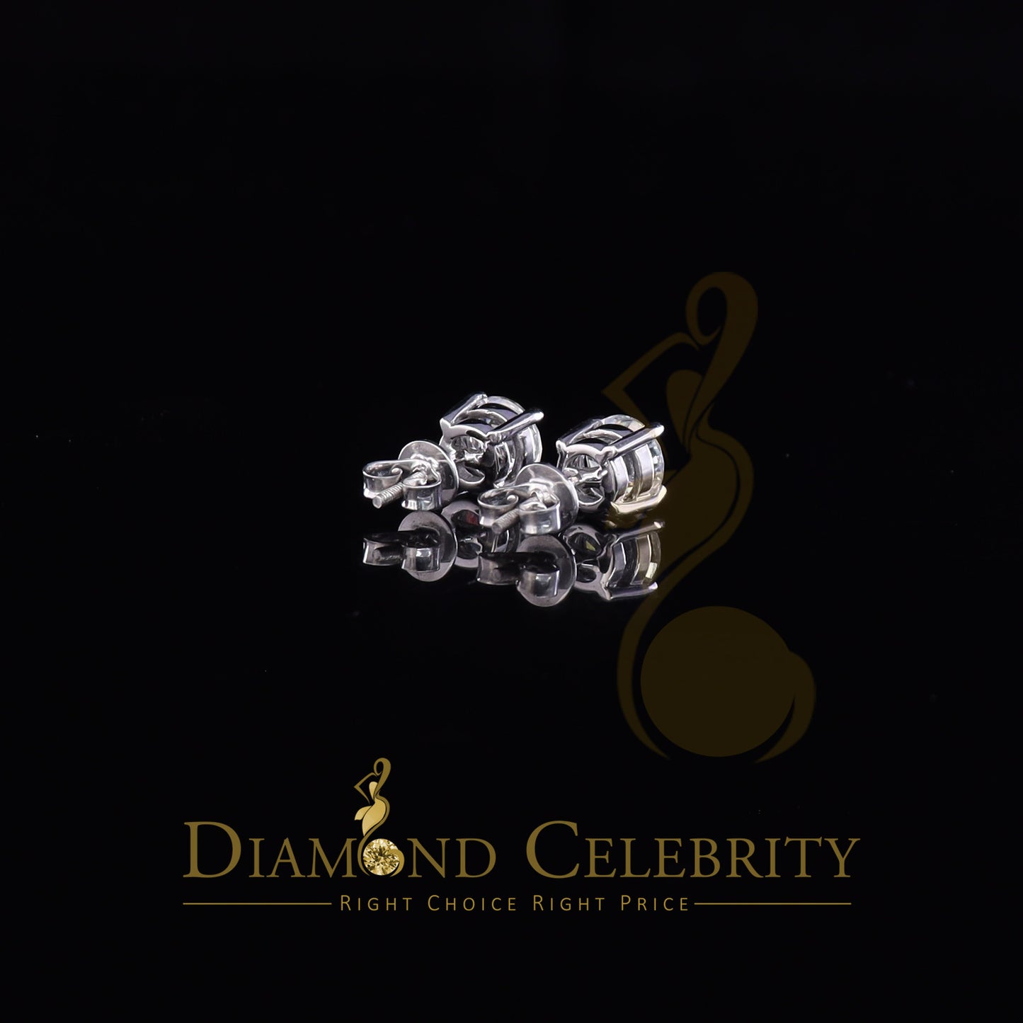 DiamondCelebritees 10k Real White Gold with 2.50ct Round VVS 'D' Color Moissanite Stud Earrings