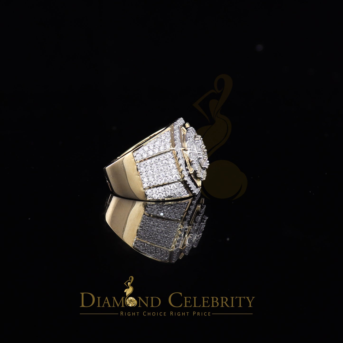 DiamondCelebritees 925 Silver Yellow 8.40ct Cubic Zirconia Wide Men Adjustable Ring From SZ 9 to 11