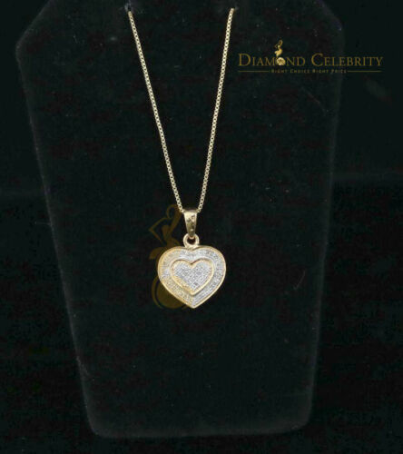 DiamondCelebritees Real 0.25ct Diamond 925 Sterling Silver HEART Charm Necklace Pendant in Yellow