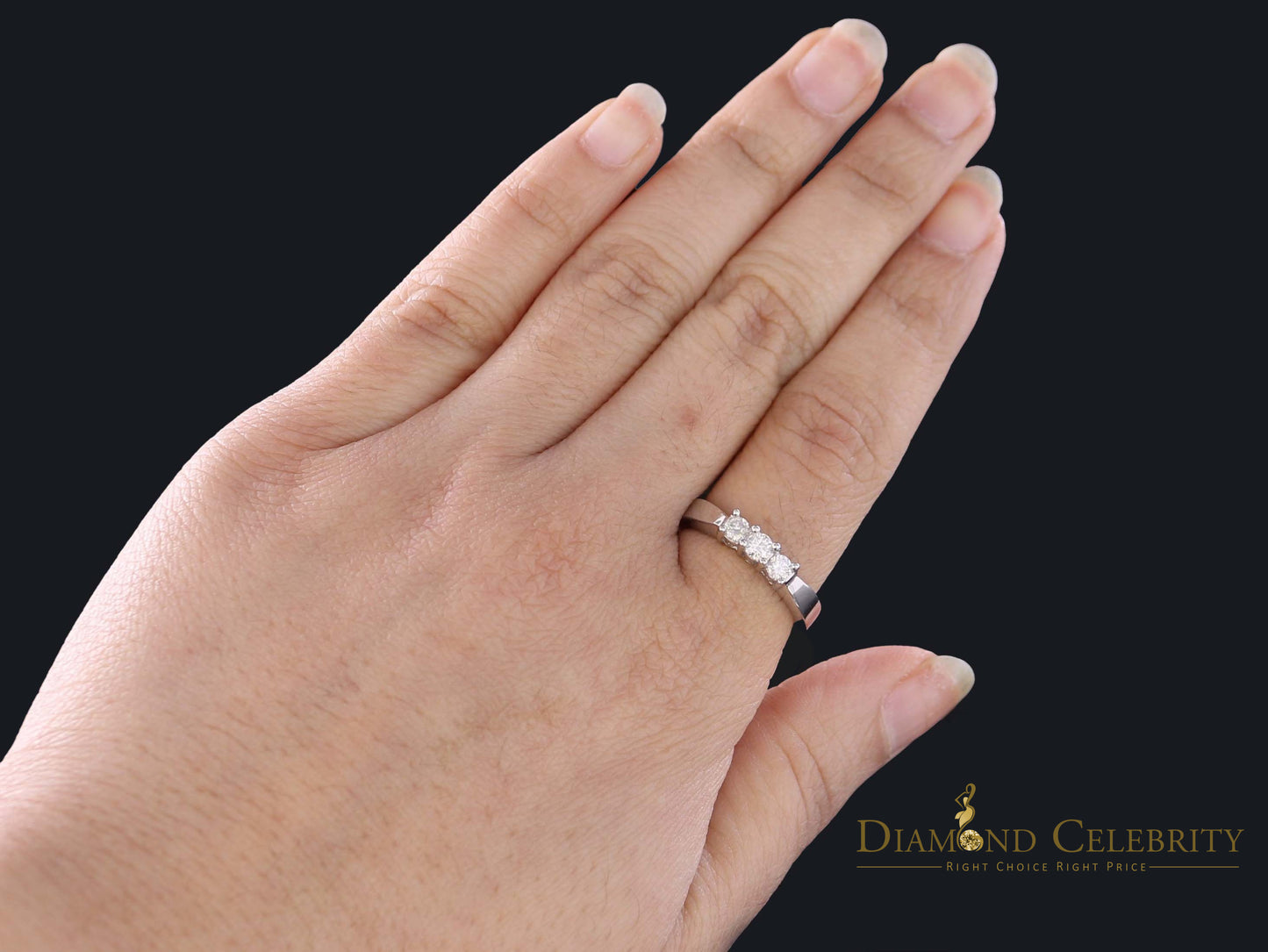 DiamondCelebritees 14kt White Gold with 0.50 CT Real Diamond 3 Solitaire Stones Womens Ring Size 7