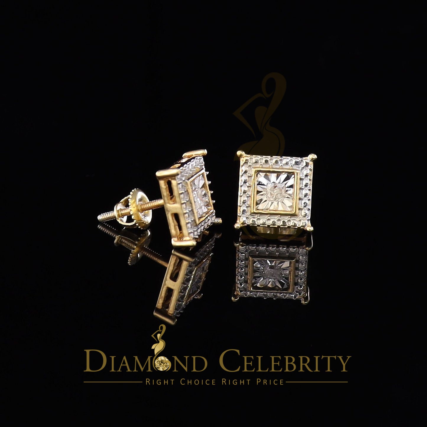 DiamondCelebritees 0.10ct Diamond Stud Earrings Yellow 925 Sterling Silver For Men's & Women's