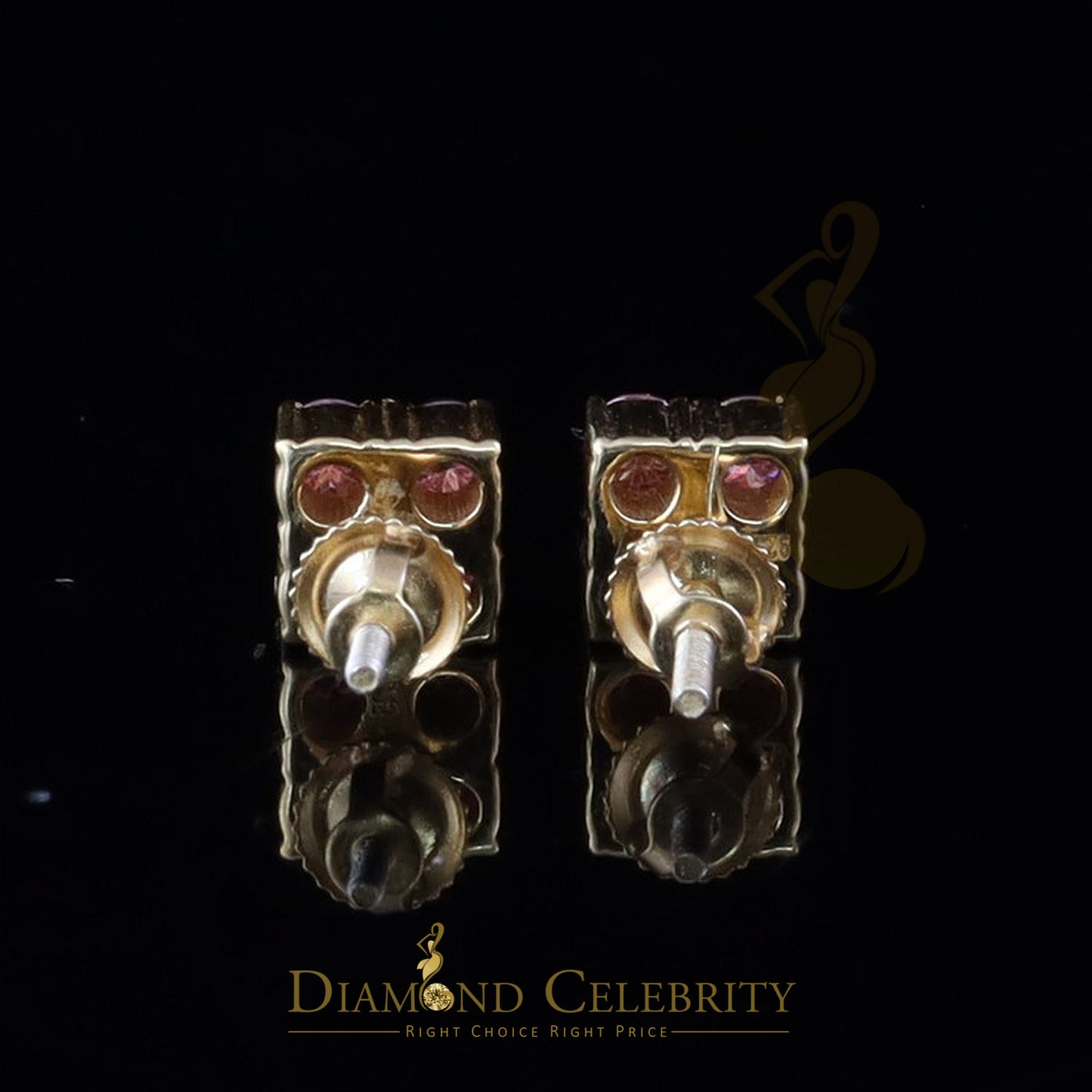 DiamondCelebritees Mens/Women's 925 Silver Yellow 1.00ct VVS D Pink Moissanite Square Stud Earrings