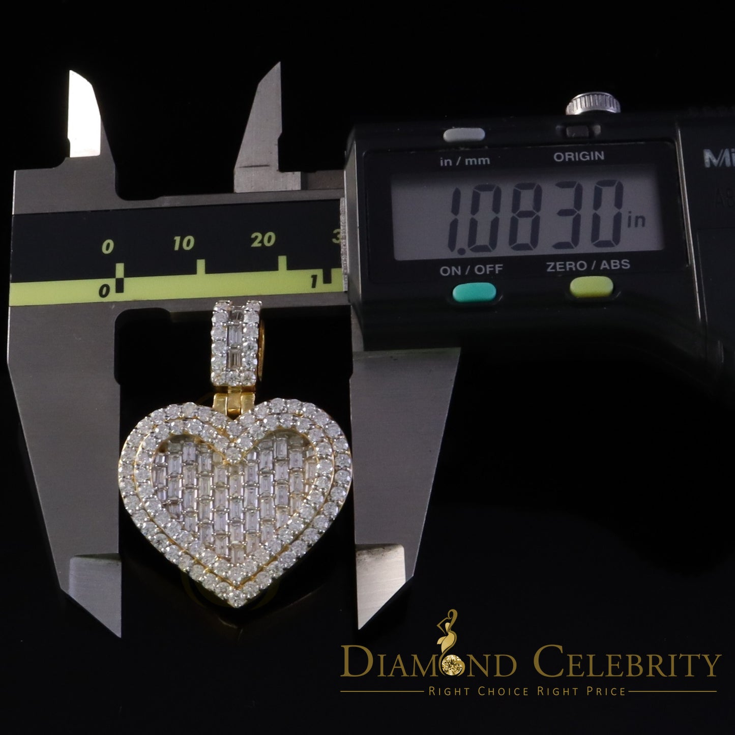 Diamondcelebritees 7.50ct VVS D Clr Moissanite 925 Yellow Silver Baguette Heart Pendant for Women's