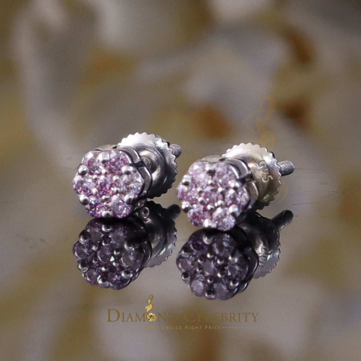 Diamondcelebritees Women's 925 Silver White 0.25ct VVS 'D' Pink Moissanite Floral Stud Earrings